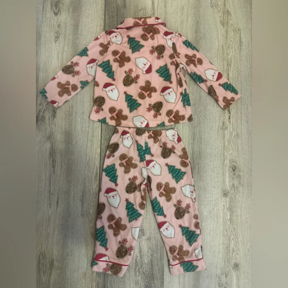 Carter's Pink Holiday Pajama Set with Santa and Gingerbread